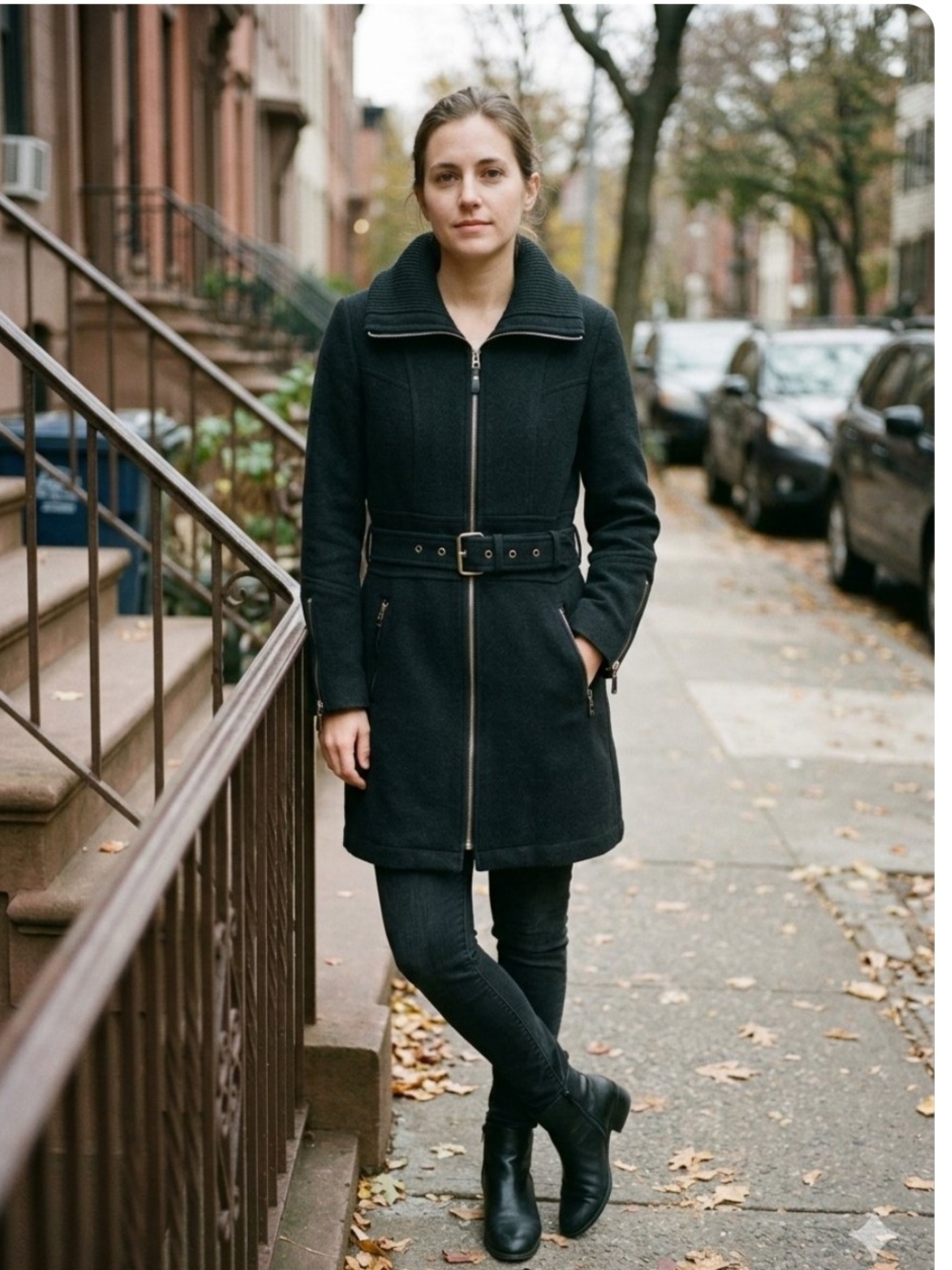 Marc New York Andrew Marc Black Wool Blend Belted Trench Coat 10